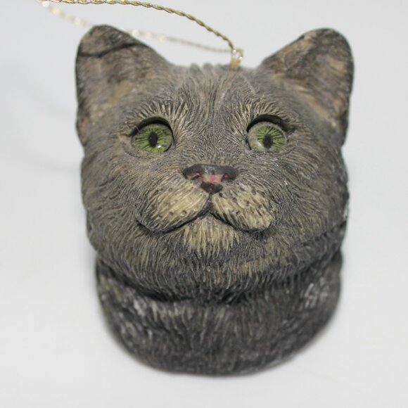 Sandicast Grey Silver Tabby Cat Head Christmas Ornament Sandra Brue USA 1996 - Picture 1 of 4